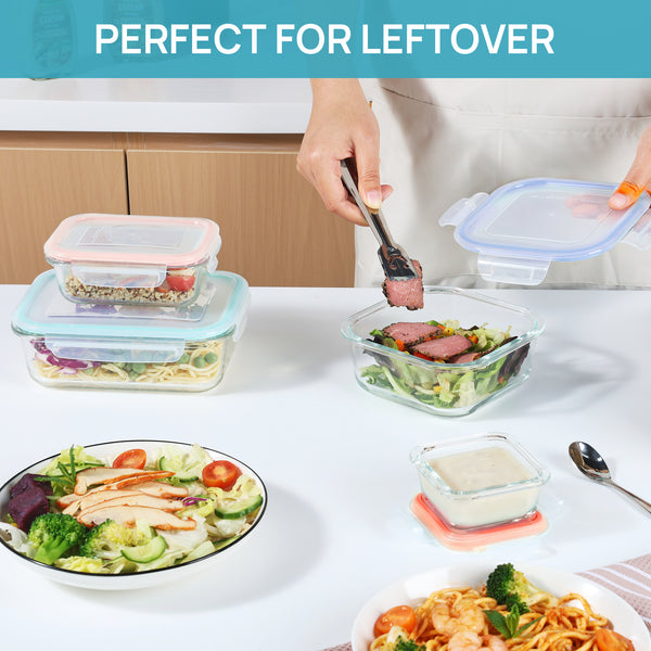 Vtopmart 36Pack Colorful Glass Food Storage Containers with Lids, Meal Prep Containers,Airtight Lunch Box,Leak Proof Locking Lids (18 Containers with 18 Lids)