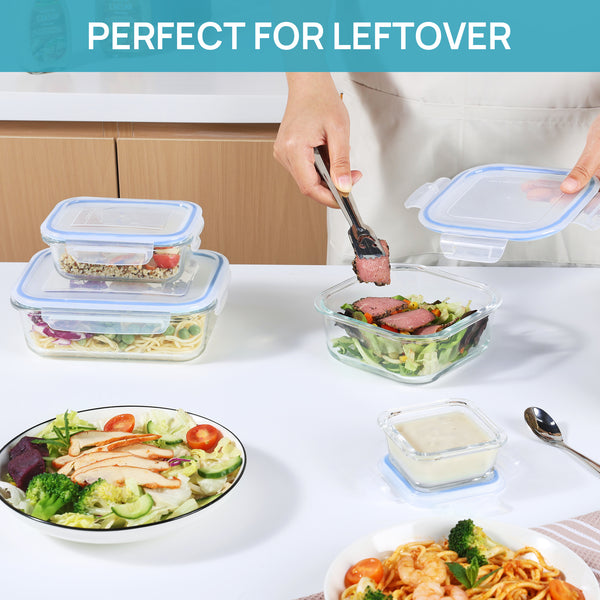 Vtopmart 36pcs Blue Glass Food Storage Containers, Meal Prep Containers, Airtight Bento Boxes(18 Containers & 18 Lids)