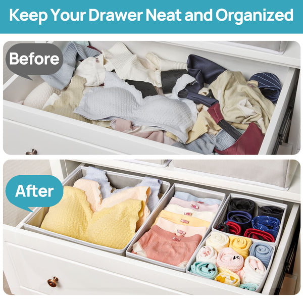 Vtopmart 10 Pack Drawer Organizer for Clothes, Dresser Drawer Organizer, Cabinet Organizer,Gray