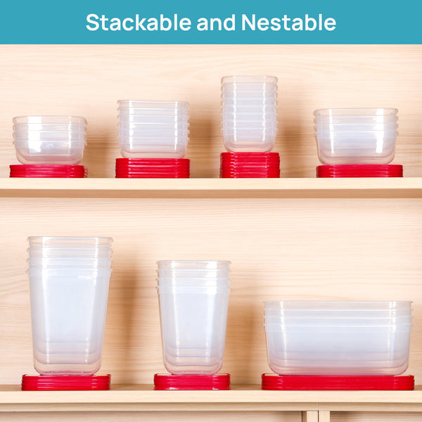 Vtopmart 68 Pcs Plastic Food Storage Containers with Lids, 7-Size Versatile Meal Prep Container Reusable for Lunch, On the Go, Leftover, Dishwasher and Freezer Safe, Stackable for Kitchen Organizer