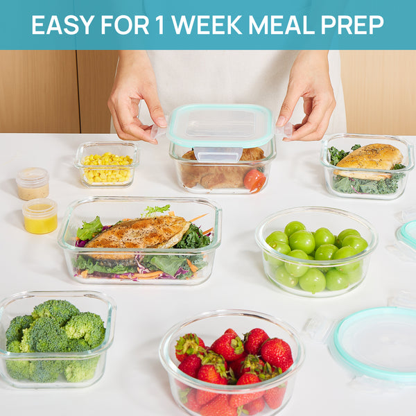 Vtopmart 34pcs Glass Food Storage Containers, Meal Prep Containers, Airtight Bento Boxes(17 Containers & 17 Lids)