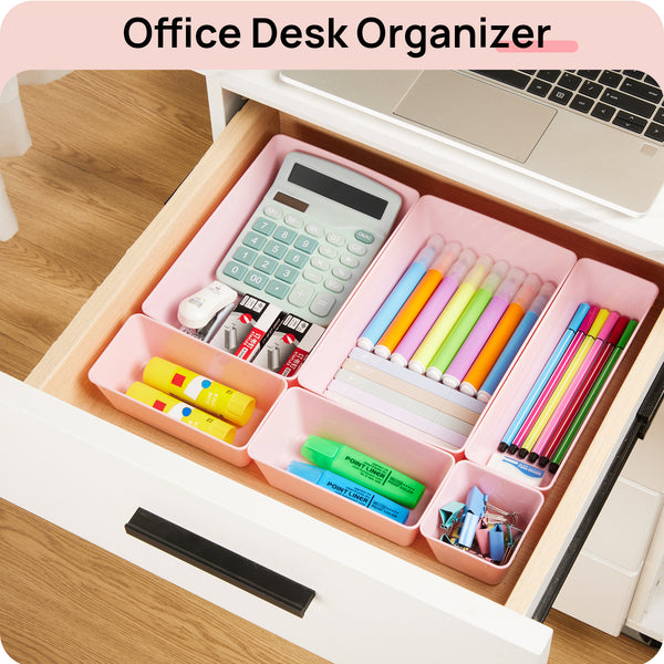 Vtopmart 26 PCS Clear Drawer Organizers，Pink Plastic Stackable Organizer Bins and Vanity Organizer