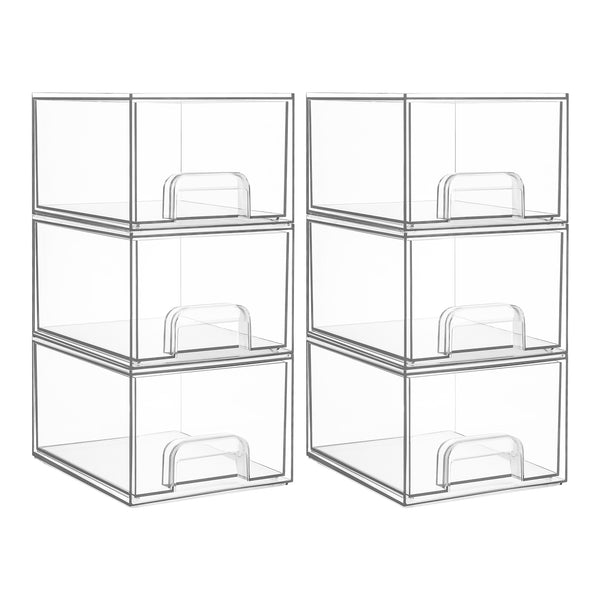 Vtopmart 6 Pack Clear Stackable Plastic Storage Drawers, 4.4'' Tall Acrylic Bathroom Makeup Organizer