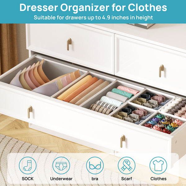 Vtopmart 10 Pack Drawer Organizer for Clothes, Dresser Drawer Organizer, Cabinet Organizer,Gray