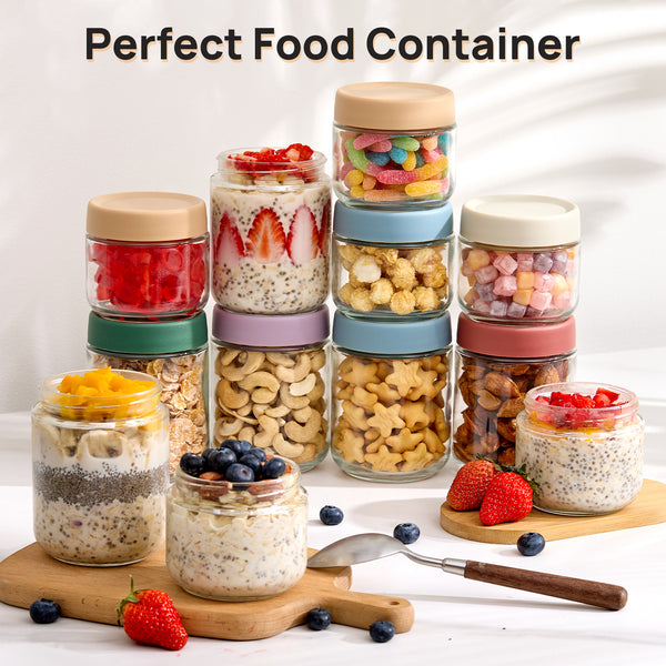 Vtopmart 6-Pack 10oz Colorful Overnight Oats Jars with Lids - Leakproof BPA-Free Meal Prep Containers for Breakfast & Snacks