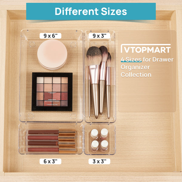 Vtopmart 10 Pack Clear Drawer Organizer Bins, 4 Sizes Makeup Storage Trays