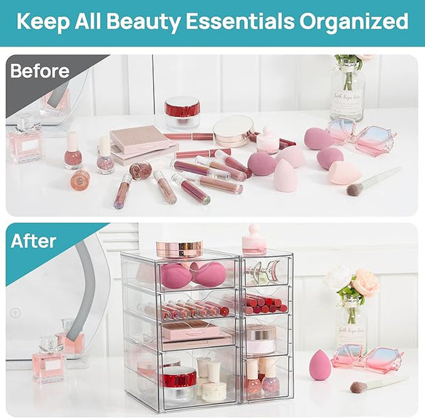 Vtopmart Acrylic Organizer with 9 Drawers, Clear Storage Drawers, Desk Organization and Storage