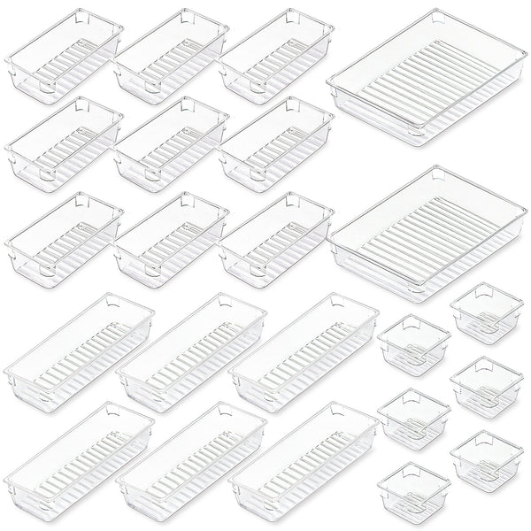 25 PCS Clear Plastic Drawer Organizers Set, Vtopmart 4-Size Versatile