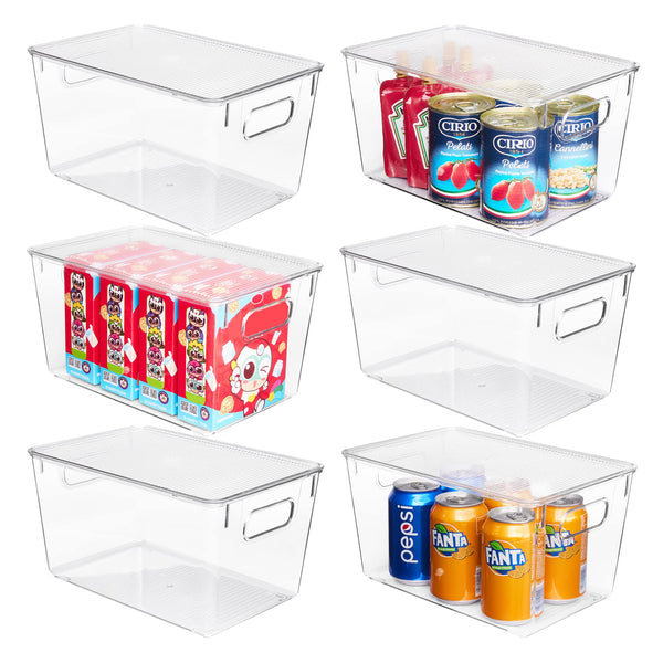 Vtopmart Clear Plastic Pantry Organizer Bins, 6 Pcs Food Storage Bins with Handle for Refrigerator, Fridge, Cabinet, Kitchen, Countertops, Cupboard