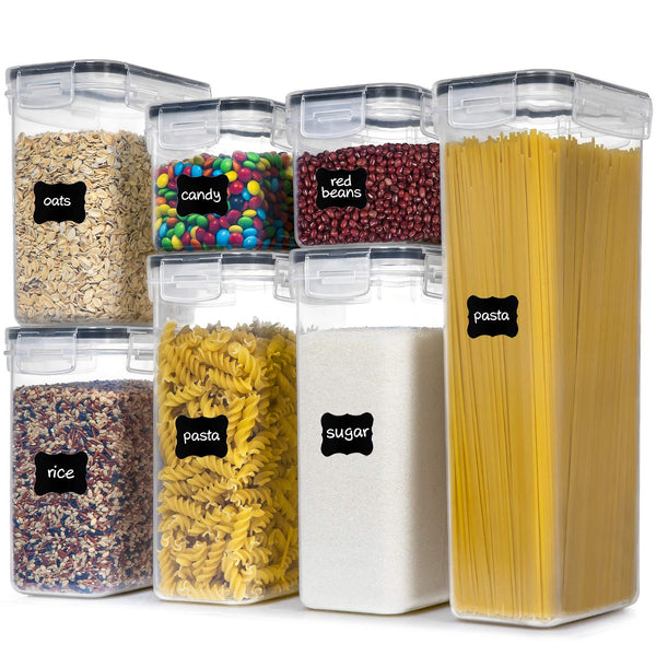 Airtight Food Storage Containers With Lids, 7 PCS BPA Free Kitchen Storage Containers for Spaghetti, Pasta, Dry Food,Flour and Sugar, Plastic Canisters for Pantry Organization and Storage