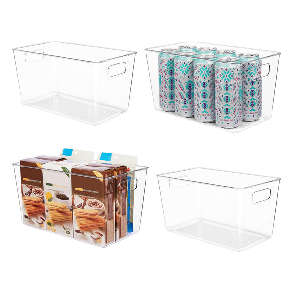YIHONG Large Pantry Storage Organizer Bins,4 Pack Clear Plastic Storage Bins with Handle for Kitchen,Closet,Cabinet,Bathroom,Under Sink Organization(XL)
