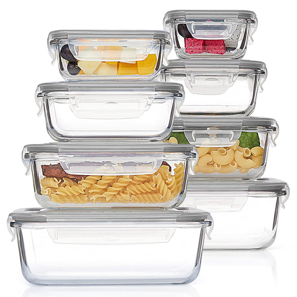 Vtopmart 8 Pack Glass Containers Set for Food Storage with Airtight Lids, Meal Prep Container Glass for Lunch, On the Go, Leftover, Freezer, Fridge, Microwave, Dishwasher Safe, BPA Free