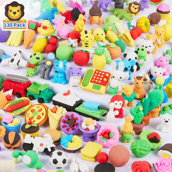 KIZCITY 130 Pack Animal Erasers for Kids, Desk Pets for Classroom, Puzzle Mini Erasers Bulk, Cute Erasers Treasure Box Toys for Classroom, Prizes for Kids Classroom, Gifts for Students, Party Favors