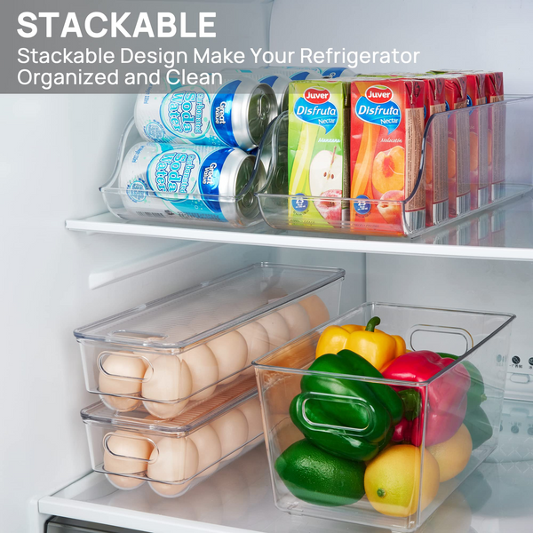 Vtopmart Egg Holder for Refrigerator 2 Pack, Plastic Egg Storage Container for Fridge, Clear Refrigerator Organizer Bins with Lids, Stackable Tray Holds 14 Eggs