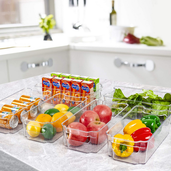 Vtopmart Clear Plastic Pantry Organizer Bins, 4 PCS Food Storage Bins with  Handle for Refrigerator, Fridge, Cabinet, Kitchen, Countertops, Cupboard