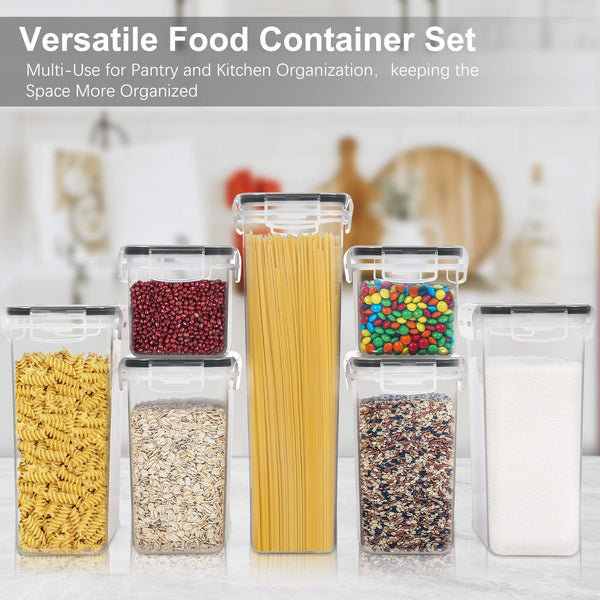 Airtight Food Storage Containers With Lids, 7 PCS BPA Free Kitchen Storage Containers for Spaghetti, Pasta, Dry Food,Flour and Sugar, Plastic Canisters for Pantry Organization and Storage