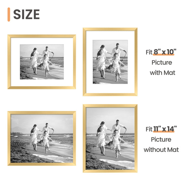 upsimples 11x14 Picture Frame Set of 5, Display Pictures 8x10 with Mat or 11x14 Without Mat, Wall Gallery Photo Frames, Gold