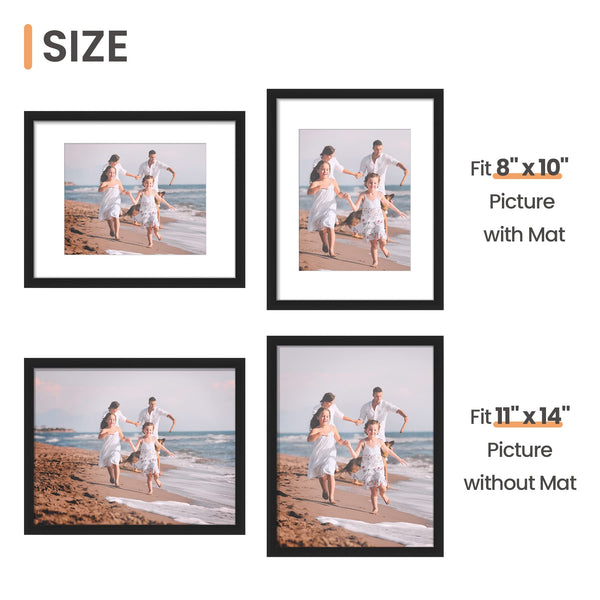 upsimples 11x14 Picture Frame Set of 5, Display Pictures 8x10 with Mat or 11x14 Without Mat, Wall Gallery Photo Frames, Black