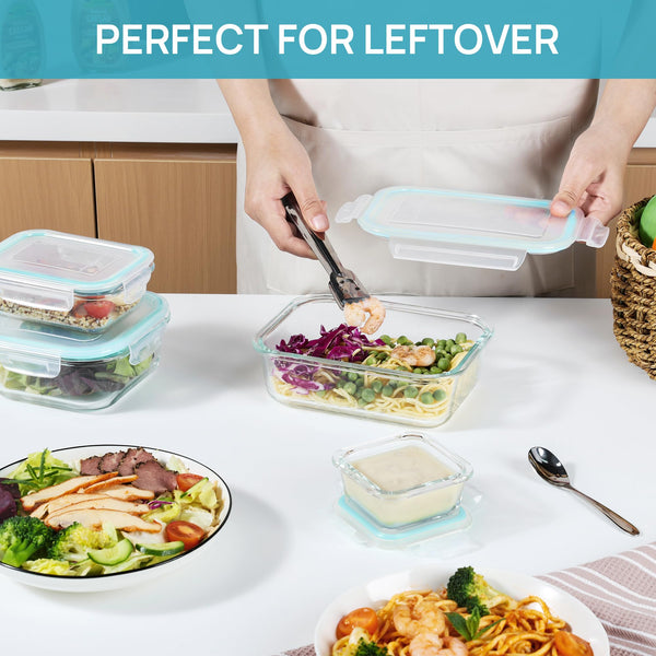Vtopmart 15 Pack Glass Food Storage Containers, Meal Prep Containers, Airtight Glass Bento Boxes with Leak Proof Locking Lids, for Microwave, Oven, Freezer and Dishwasher