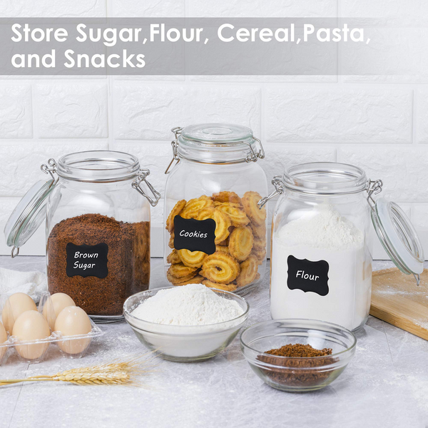 CHEFSTORY 50oz Airtight Glass Jars with Lids, 3 PCS Food Storage Canister for Kitchen & Pantry Organization and Storage, Square Mason Jar Containers for Storing Sugar, Flour, Cereal,Coffee,Cookies