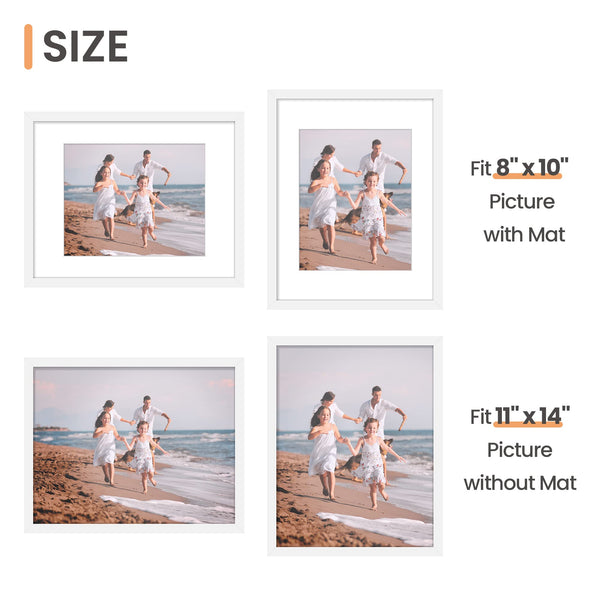 upsimples Picture Frame Set of 5, Display Pictures 8x10 with Mat or 11x14 Without Mat, Wall Gallery Photo Frames, White
