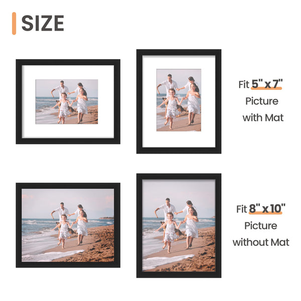 upsimples 8x10 Picture Frame Set of 5, Display Pictures 5x7 with Mat or 8x10 Without Mat, Wall Gallery Photo Frames, Black