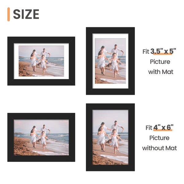 upsimples 4x6 Picture Frame Set of 10, Display Pictures 3.5x5 with Mat or 4x6 Without Mat, Multi Photo Frames Collage for Wall or Tabletop Display, Black