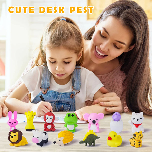 KIZCITY 130 Pack Animal Erasers for Kids, Desk Pets for Classroom, Puzzle Mini Erasers Bulk, Cute Erasers Treasure Box Toys for Classroom, Prizes for Kids Classroom, Gifts for Students, Party Favors