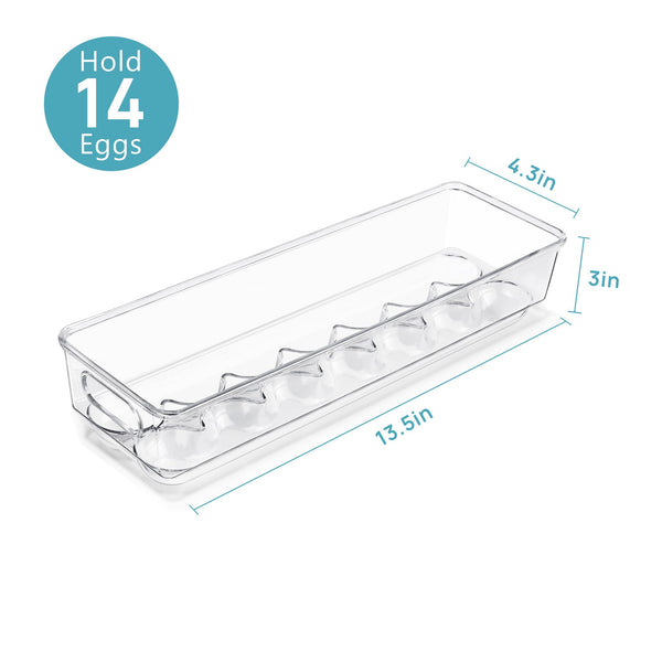Vtopmart Egg Holder for Refrigerator 2 Pack, Plastic Egg Storage Container for Fridge, Clear Refrigerator Organizer Bins with Lids, Stackable Tray Holds 14 Eggs