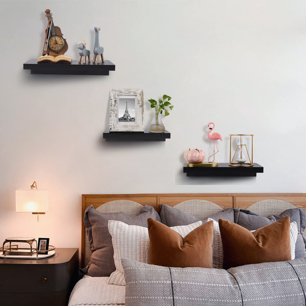 Upsimples Home Floating Shelves for Wall Decor Storage, Wall Shelves Set of 5, Wall Mounted Wood Shelves for Bedroom, Living Room, Bathroom, Kitchen, Small Picture Ledge Shelves, Black