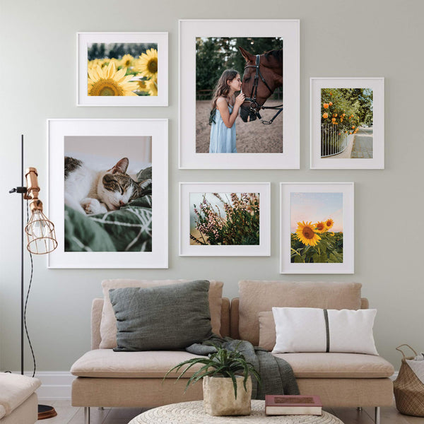 upsimples 8x10 Picture Frame Set of 5, Display Pictures 5x7 with Mat or 8x10 Without Mat, Wall Gallery Photo Frames, White
