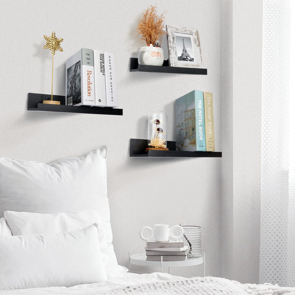 Upsimples Home Floating Shelves for Wall Decor Storage, Wall Shelves Set of 5, Wall Mounted Wood Shelves for Bedroom, Living Room, Bathroom, Kitchen, Small Picture Ledge Shelves, Black