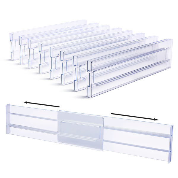Drawer Dividers Organizers 8 Pack, Vtopmart Adjustable 3.2" High Expandable from 11-19" Kitchen Drawer Organizer, Clear Plastic Drawers Separators for Clothing, Kitchen Utensils and Office Storage