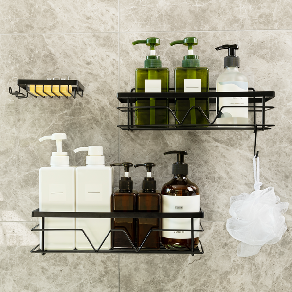 ATEMANS Black Shower Caddy 5-Pack, Bathroom Shower Shelves, Shower Shelf  for Inside Shower，Adhesive Wall Mounted Shower Racks with Soap Holder