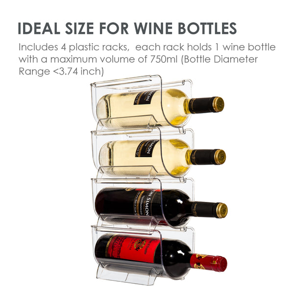 Vtopmart Refrigerator Wine and Water Bottle Holder, 4Pack Stackable Pl