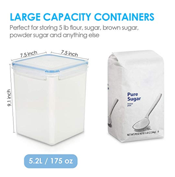 Extra Large Plastic Food Storage Containers with Lids for Flour