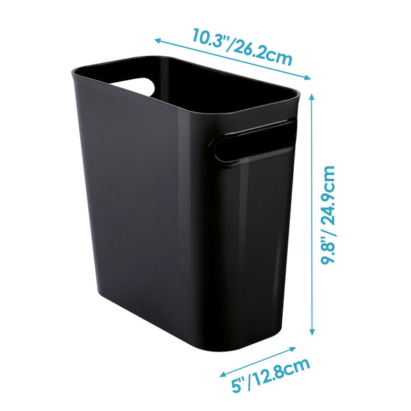 Vtopmart 2 Pack Plastic Small Trash Can, 1.5 Gallon/5.7 L Office Trash Can,  Black Trash Bin with Built-in Handle, Slim Waste Basket for Bathroom
