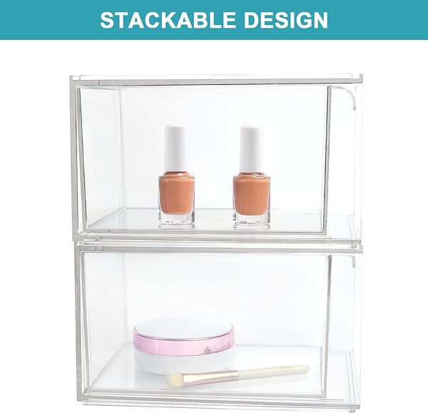 Vtopmart 4 Pack Stackable Storage Drawers, 6.6''Tall Acrylic Bathroom  Makeup Organizers,Clear Plastic Storage Bins For Vanity, Undersink, Kitchen