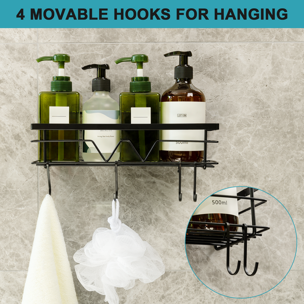 ODesign Adhesive Shower Caddy Basket Shelf with Hooks for Shampoo