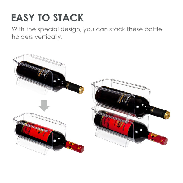 Vtopmart Refrigerator Wine and Water Bottle Holder, 4Pack Stackable Plastic Wine Rack Storage Organizer for Fridge, Cabinet, Pantry, Kitchen Countertops, Clear