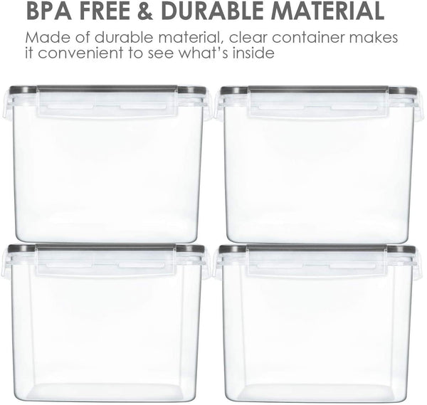 Vtopmart Airtight Food Storage Containers 4 Pieces 3.3 quart / 3.6L- Plastic PBA Free Kitchen Pantry Storage Containers for Sugar,Flour and Baking Supplies - Dishwasher Safe - Include 24 Labels, Black