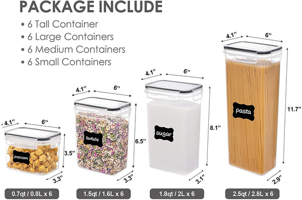 Vtopmart Clear Plastic Pantry Organizer Bins, 6 PCS Food Storage Bins