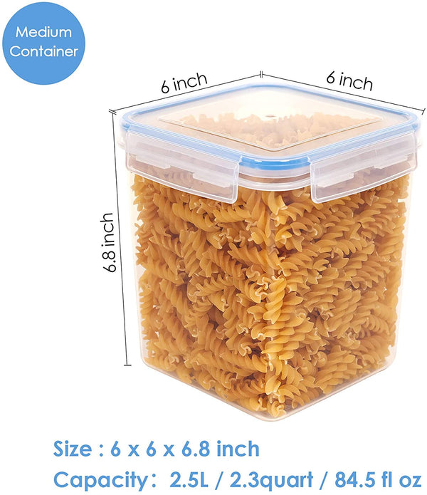 Food Storage Containers 2.5L / 84.5oz, Vtopmart 4 Pieces BPA Free Plastic Airtight Food Storage Containers for Flour, Sugar, Baking Supplies, with 4 Measuring Spoons and 24 Labels,Blue