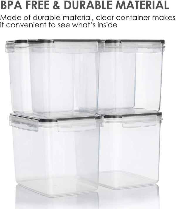 Vtopmart Airtight Food Storage Containers 6 Pieces - Plastic BPA Free Kitchen Pantry Storage Containers for Sugar,Flour and Baking Supplies - Dishwasher Safe - Include 24 Labels, Black