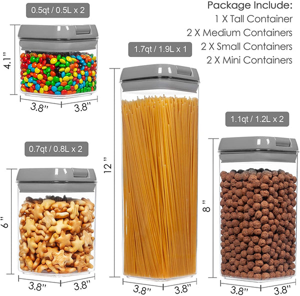 Airtight Food Storage Containers,Vtopmart 7 Pieces BPA Free Plastic Cereal Containers with Easy Lock Lids, for Kitchen Pantry Organization and Storage, Include 24 Labels,Gray