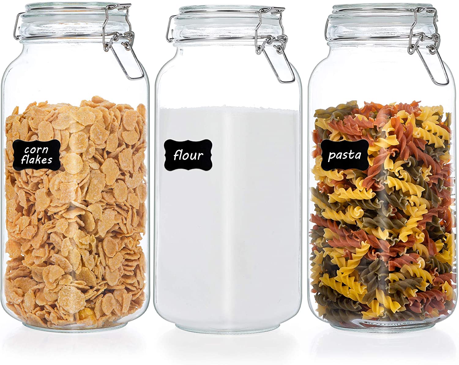 Vtopmart 78oz Glass Food Storage Jars with Airtight Clamp Lids, 3 Pack  Large Kitchen Canisters for Flour, Cereal, Coffee, Pasta and Canning,  Square