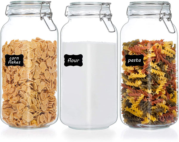Glass Canister Jars With Airtight Wood Lid and Chalkboard Labels