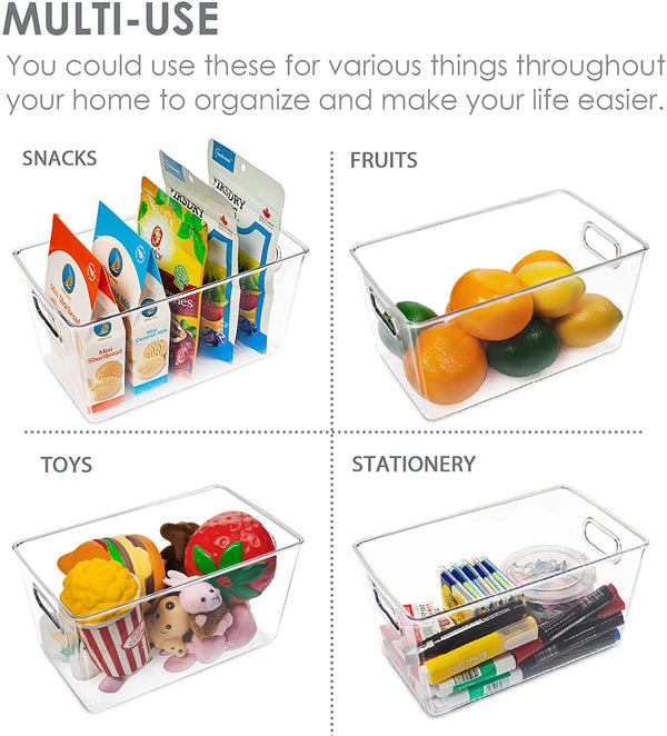 6-Pack Clear Plastic Storage Bins With Handles - Medium Pantry Organizers For Fridge & Cabinet