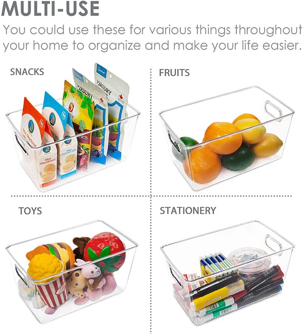 Vtopmart Clear Plastic Pantry Organizer Bins, 6 PCS Food Storage Bins with Handle for Refrigerator, Fridge, Cabinet, Kitchen, Countertops, Cupboard, Freezer Organization and Storage, BPA Free, Small