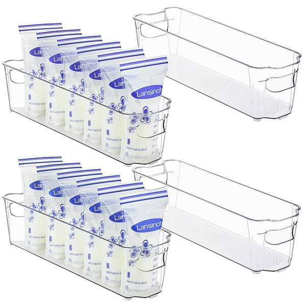 Vtopmart Breastmilk Storage Container 4PCS Set, Clear Freezer and Fridge Organizer Bins, Plastic Storage Bins for Breast Milk, Baby Pouches, Formula, Bottles and Yogurts, 4.3’’ Width, 14.5" Long